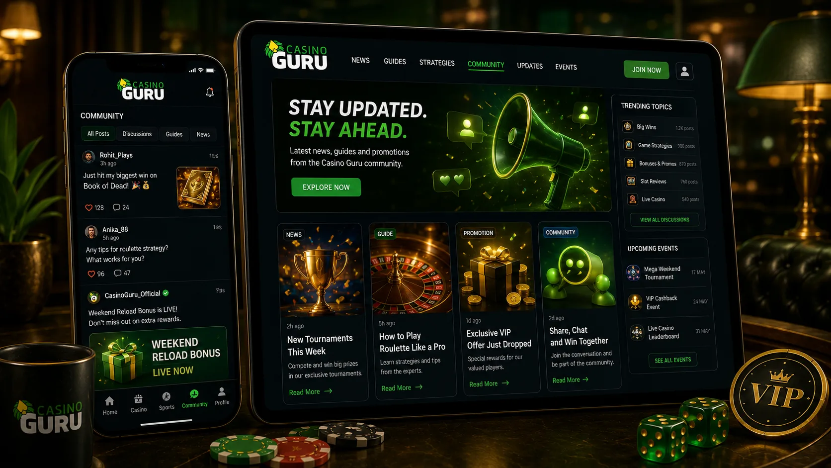 भारत में Casino Guru कम्युनिटी और अपडेट्स का दृश्य